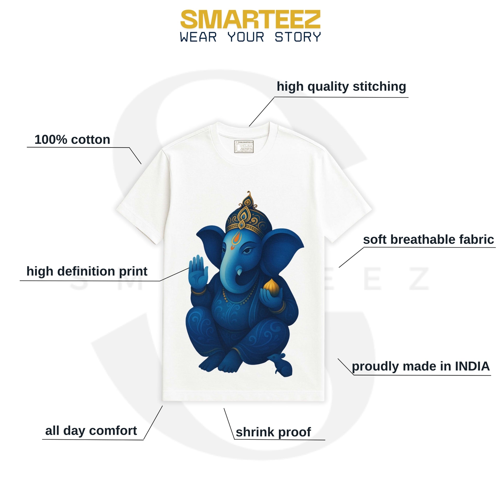 Royal Blue Ganesha - Unisex Cotton T-Shirt
