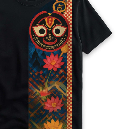 Jagannath T-Shirt – Sacred Lotus Trail Design for Rath Yatra