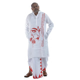 Durga Puja Sakti panjabi for men, white cotton with Maa Durga eyes print and lotus motif