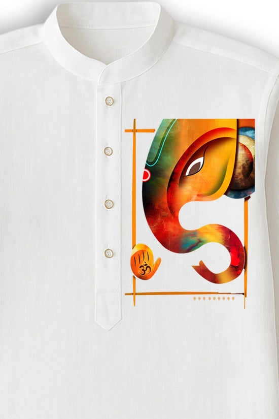 Shree Ganesh – Festive Cotton Kurta (Panjabi) with Abstract Ganesha Motif