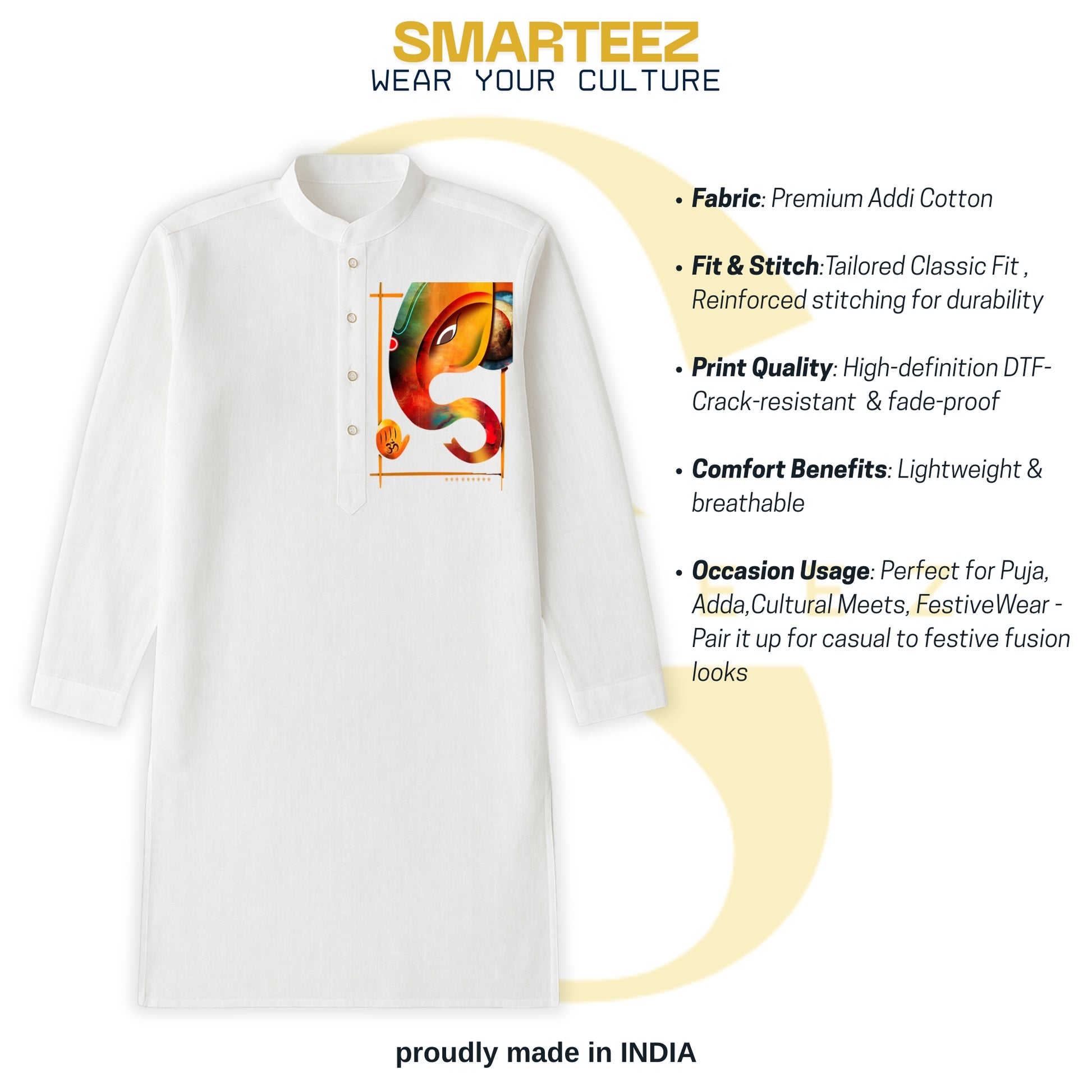 Shree Ganesh – Festive Cotton Kurta (Panjabi) with Abstract Ganesha Motif