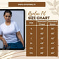Smarteez regular fit size chart for T-shirts, displaying garment chest and waist measurements for a perfect fit.