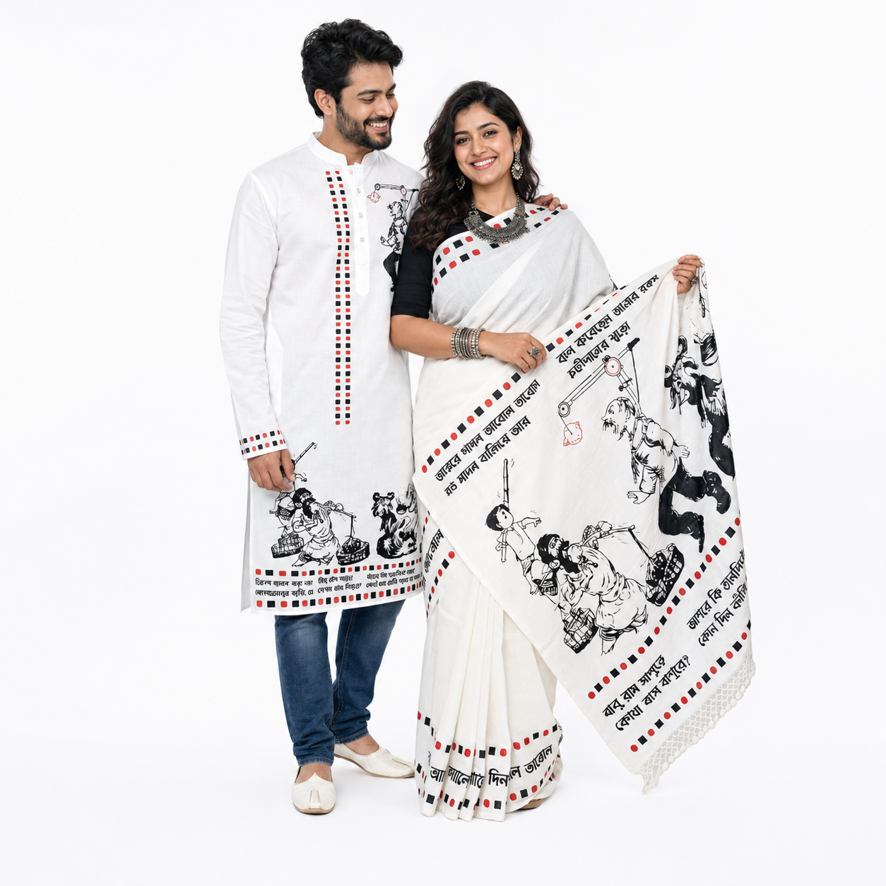 Sukumar Ray Abol Tabol Saree and Panjabi worn by models
