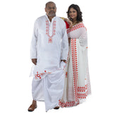 Swastik Motif Dhuti-Panjabi & Saree Combo for the Couple - Bengali Ritual Wear