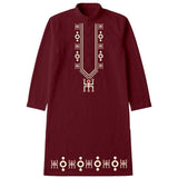 Bengali Art Kurta - Swastik Kurta in maroon with traditional Swastik motif embroidery on chest and hem. Ideal for festive and cultural occasions.