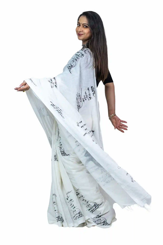 Tagore Scribble Saree — Rabindranath's Handwriting & Manuscript Art on Handloom Khadi Cotton | Wearable Bengali Heritage