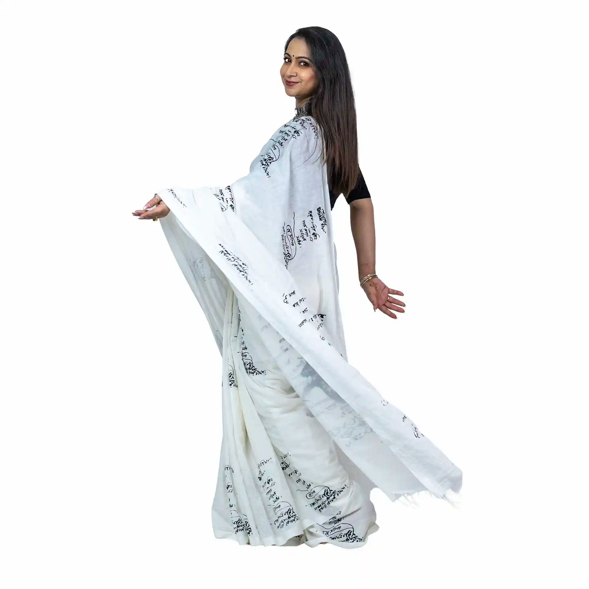 Tagore Scribble Saree — Rabindranath's Handwriting & Manuscript Art on Handloom Khadi Cotton | Wearable Bengali Heritage