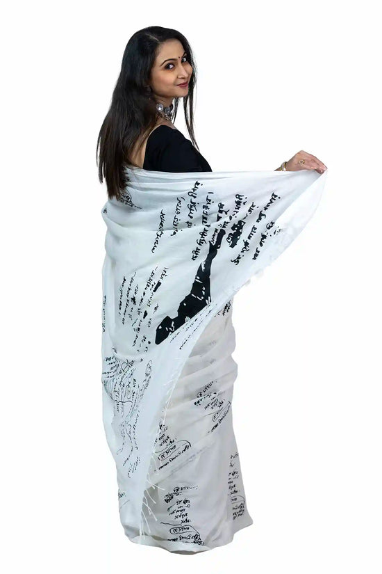 Tagore Scribble Saree — Rabindranath's Handwriting & Manuscript Art on Handloom Khadi Cotton | Wearable Bengali Heritage
