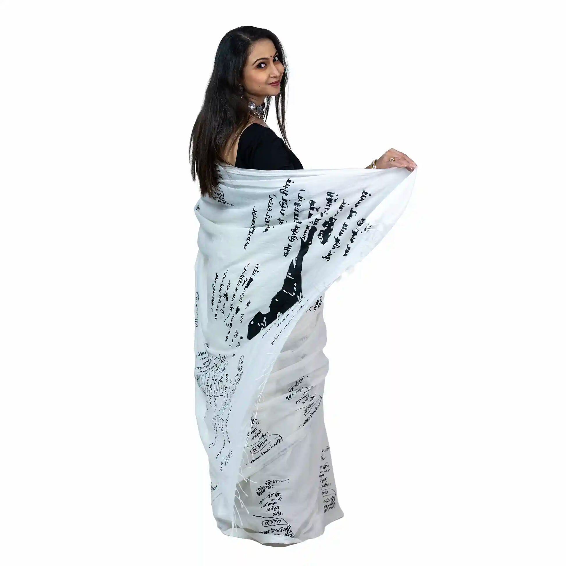 Tagore Scribble Saree — Rabindranath's Handwriting & Manuscript Art on Handloom Khadi Cotton | Wearable Bengali Heritage