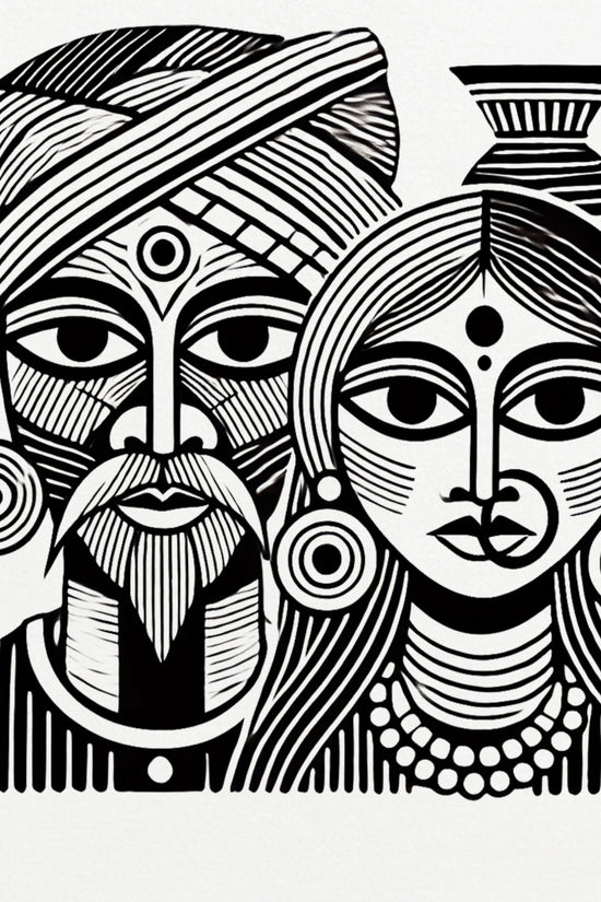 The Tribal Couple – Artistic Graphic T-Shirt in Black & White