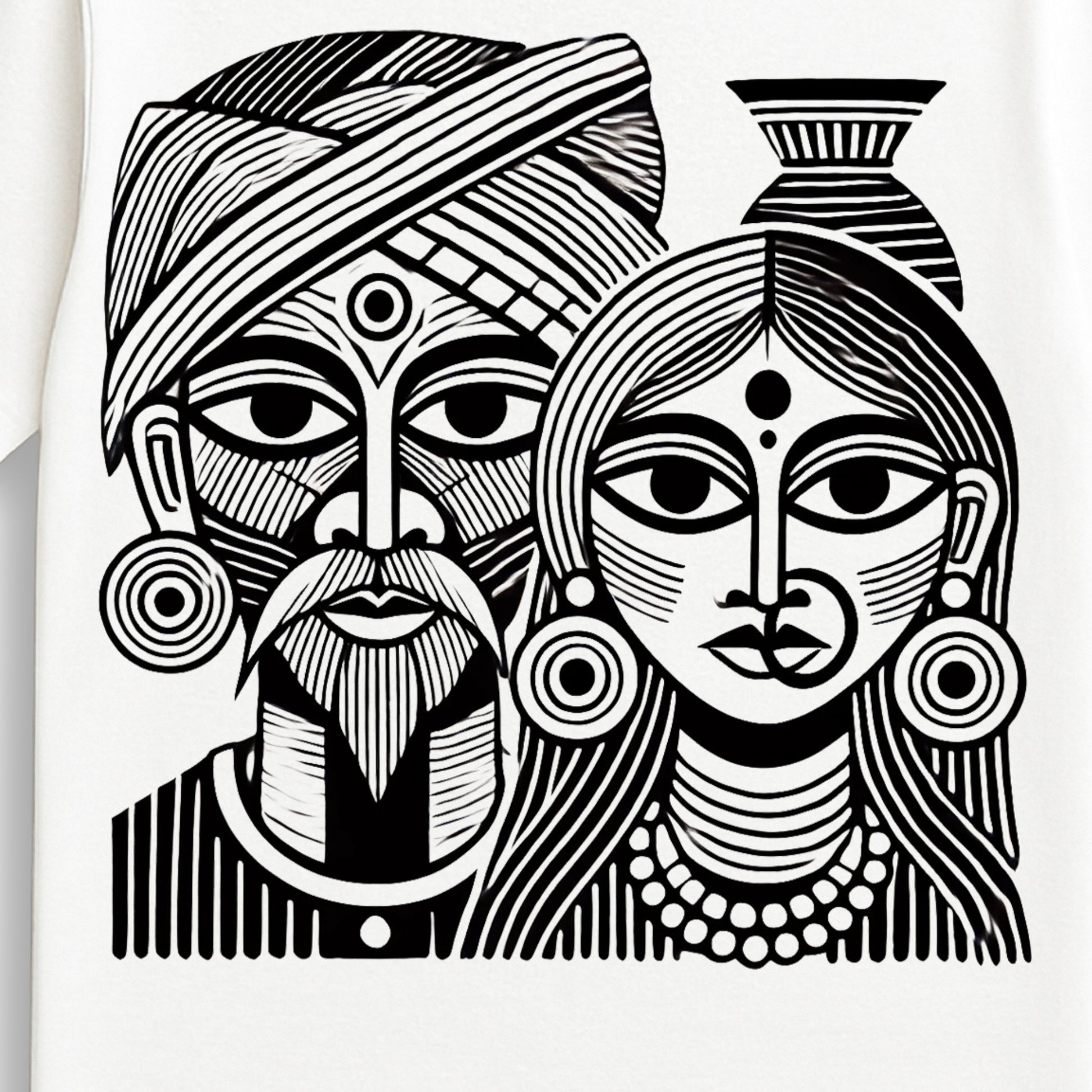 The Tribal Couple – Artistic Graphic T-Shirt in Black & White
