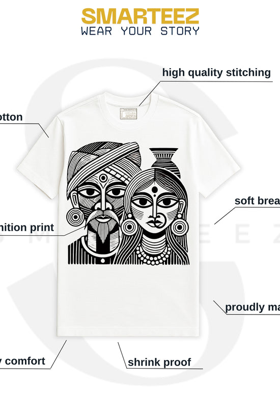 The Tribal Couple – Artistic Graphic T-Shirt in Black & White