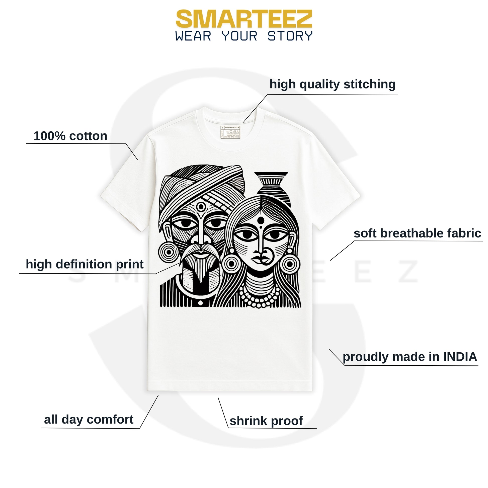 The Tribal Couple – Artistic Graphic T-Shirt in Black & White