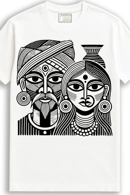 The Tribal Couple – Artistic Graphic T-Shirt in Black & White