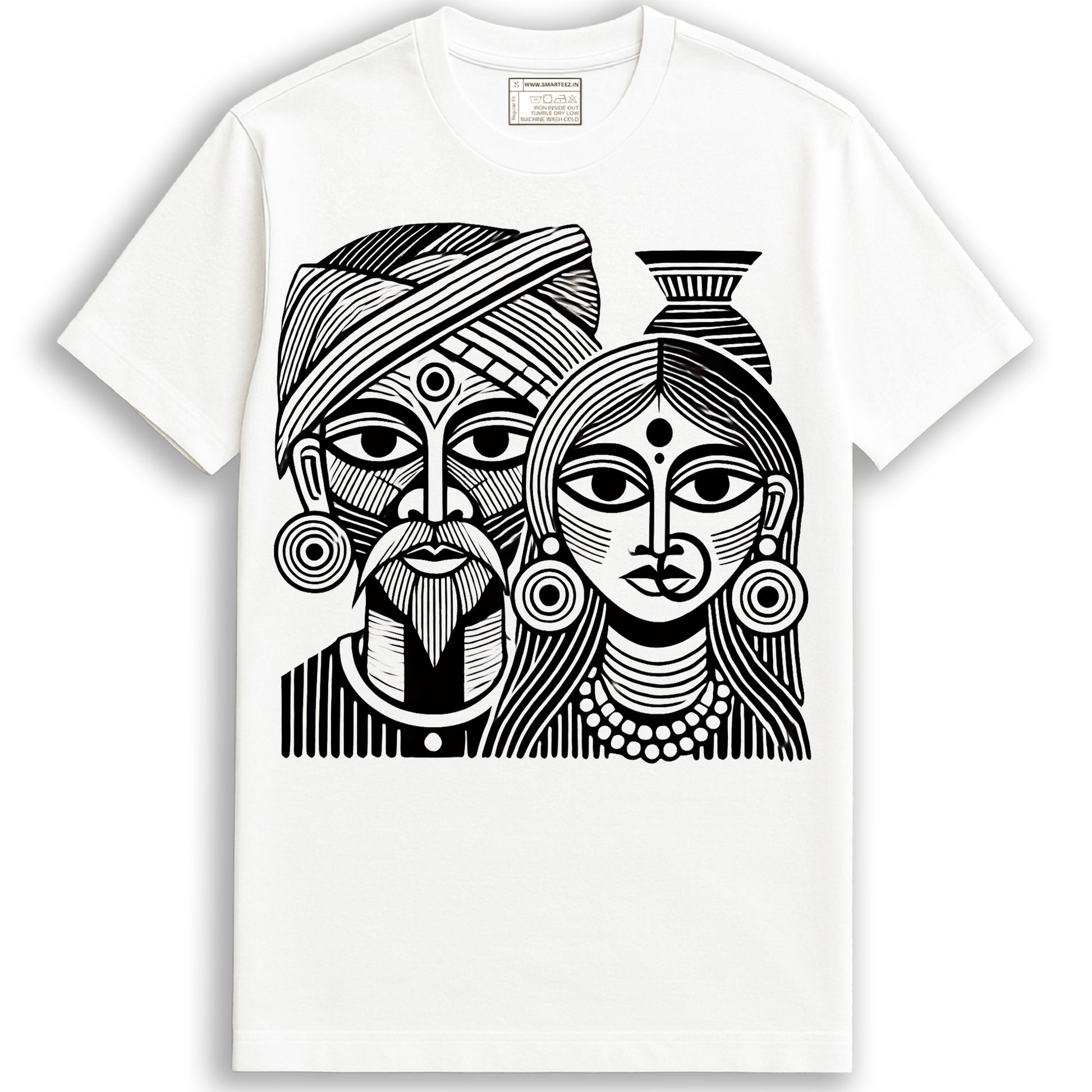 The Tribal Couple – Artistic Graphic T-Shirt in Black & White