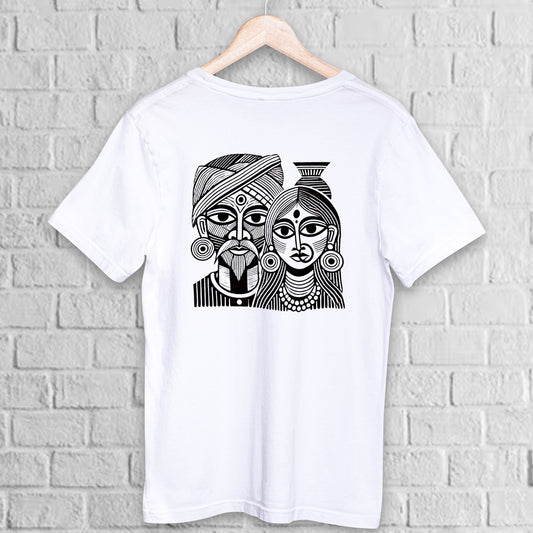 The Tribal Couple – Artistic Graphic T-Shirt in Black & White