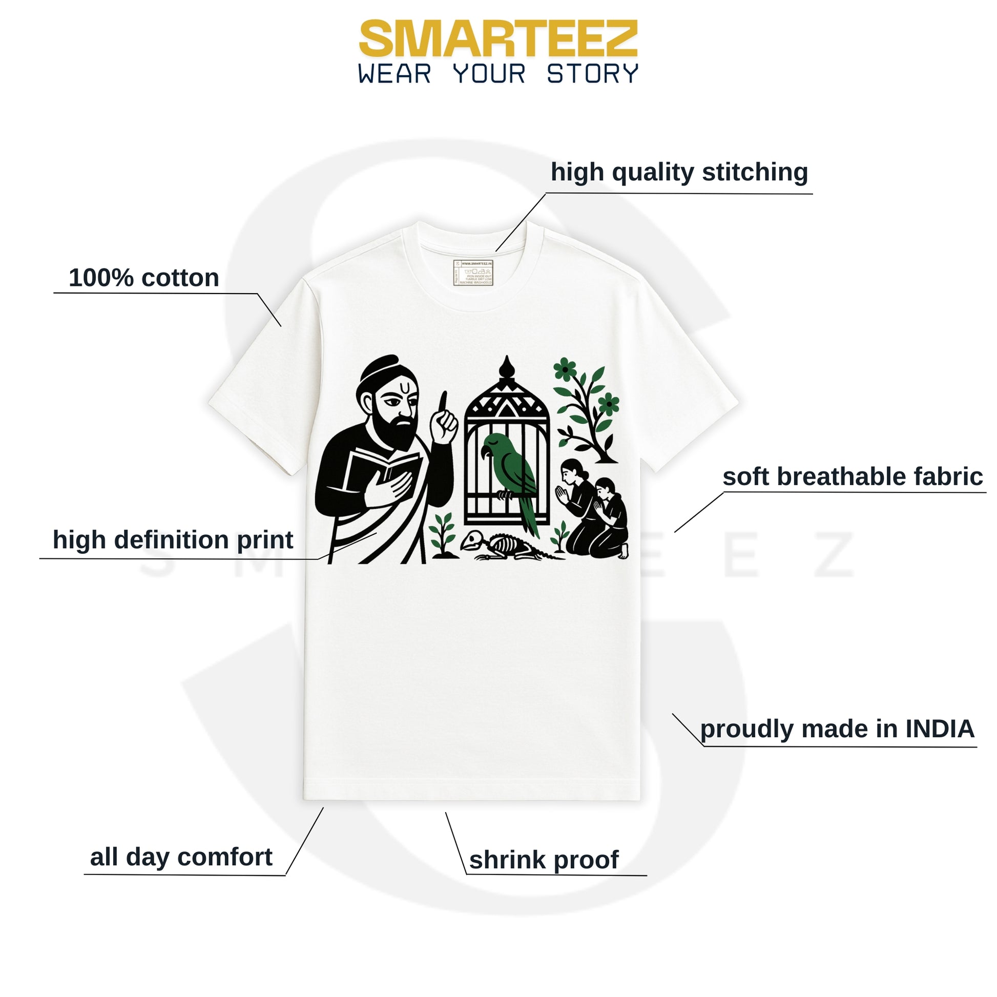 Totakahini – Bengali Graphic T-Shirt from Tagore’s Caged Parrot Story