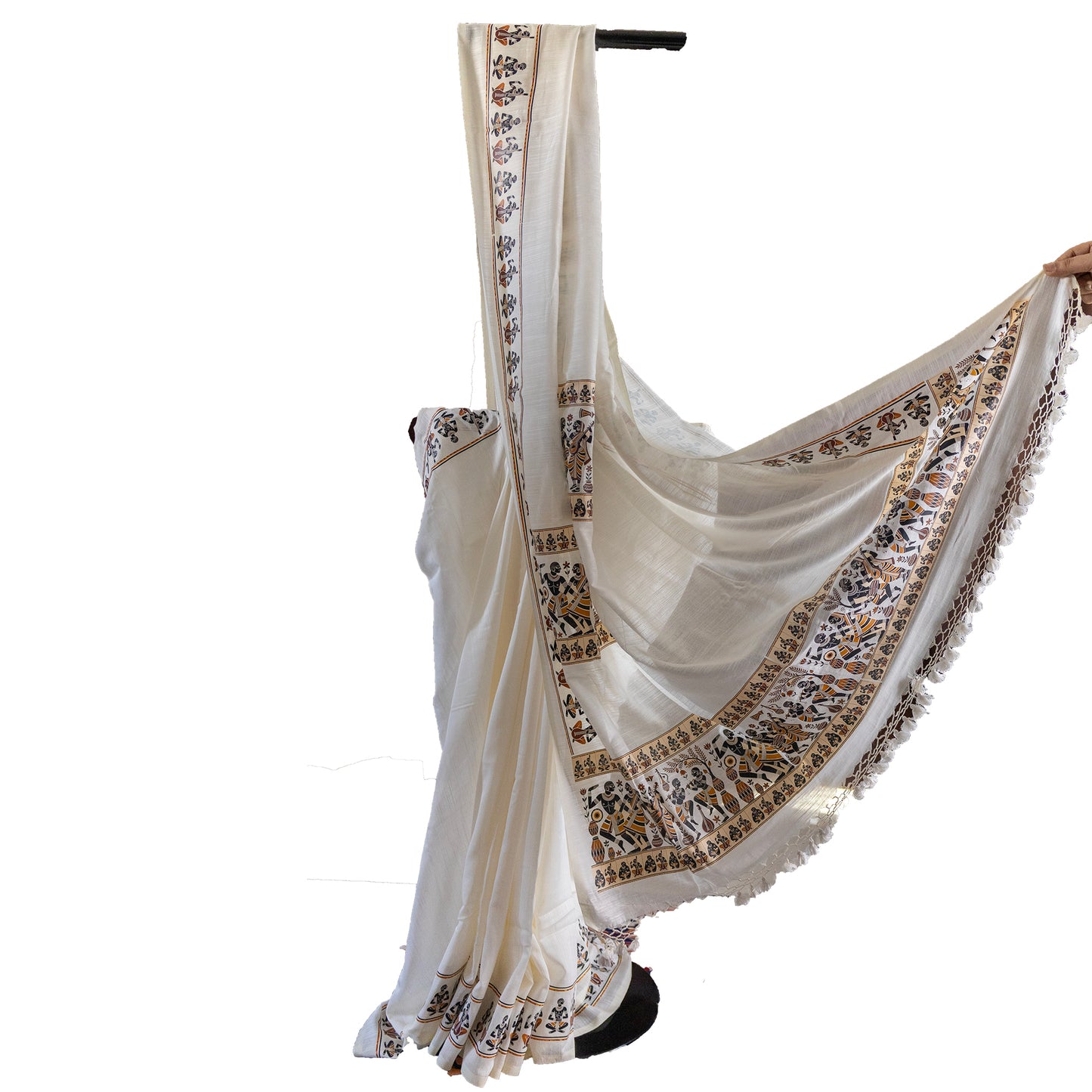 Tribal Dance Graphic Printed Pure Khadi Cotton Saree