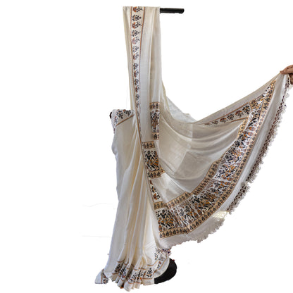 Tribal Dance Graphic Printed Pure Khadi Cotton Saree
