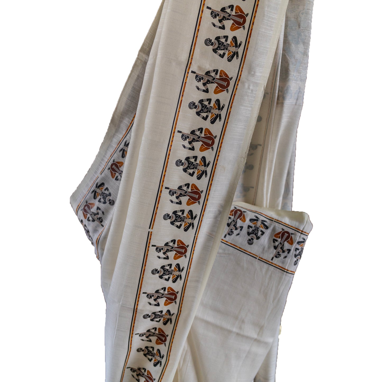 Tribal Dance Graphic Printed Pure Khadi Cotton Saree
