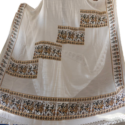 Tribal Dance Graphic Printed Pure Khadi Cotton Saree