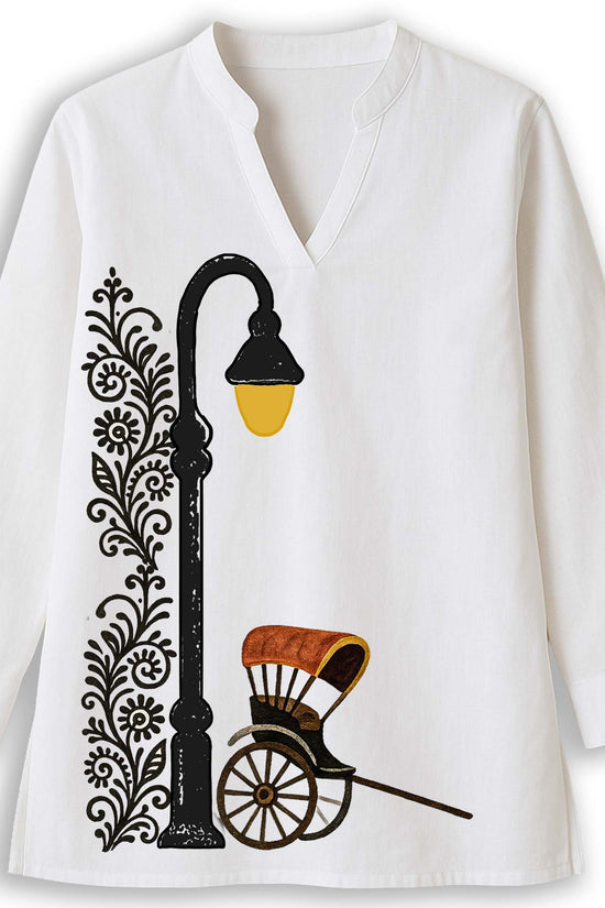 Vintage Kolkata Graphic Printed Kurti for Women