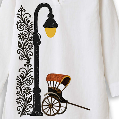 Vintage Kolkata Graphic Printed Kurti for Women