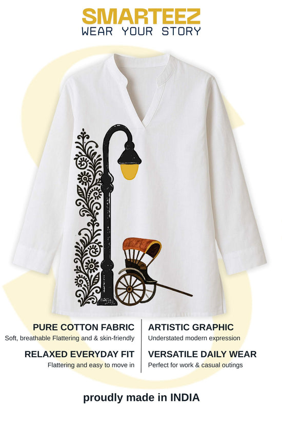 Vintage Kolkata Graphic Printed Kurti for Women