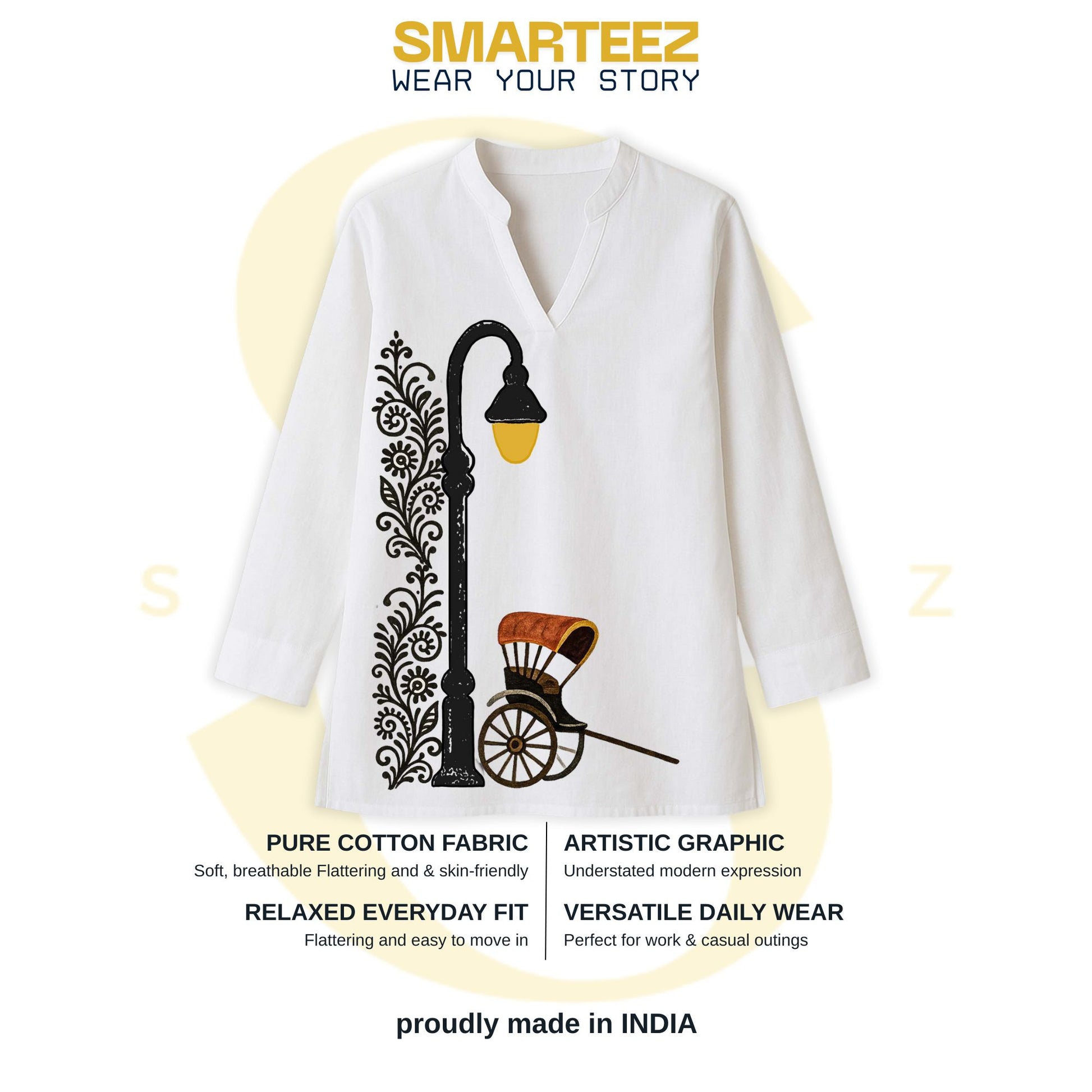 Vintage Kolkata Graphic Printed Kurti for Women