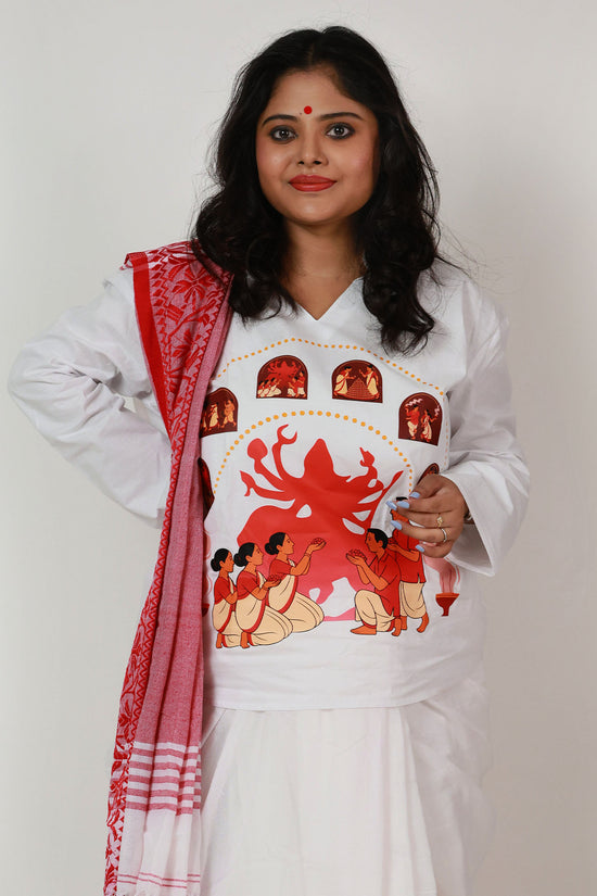 Devi Days – Durga Puja Kurti for Women with Festive Bengali Art