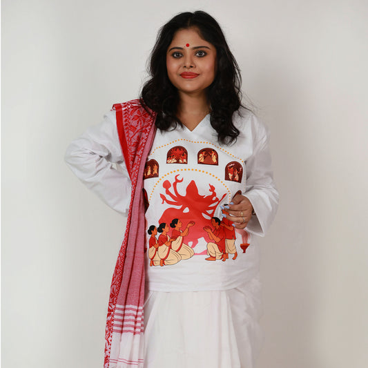 Devi Days – Durga Puja Kurti for Women with Festive Bengali Art