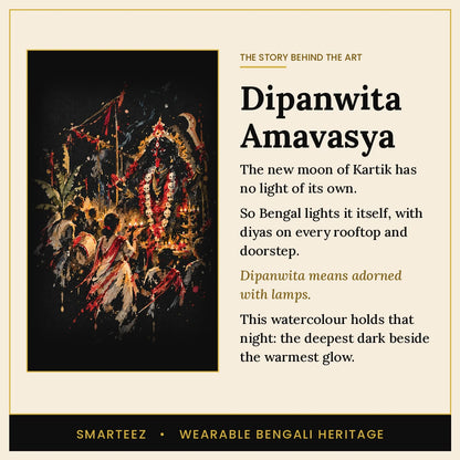Dipanwita Amavasya night - a watercolour illustration | French Terry Cotton Full Sleeves T-Shirt | Unisex