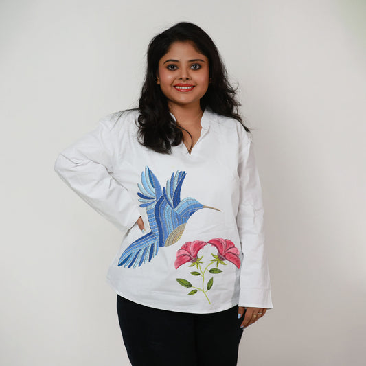 Hummingbird Harmony – Printed Kurti for Women