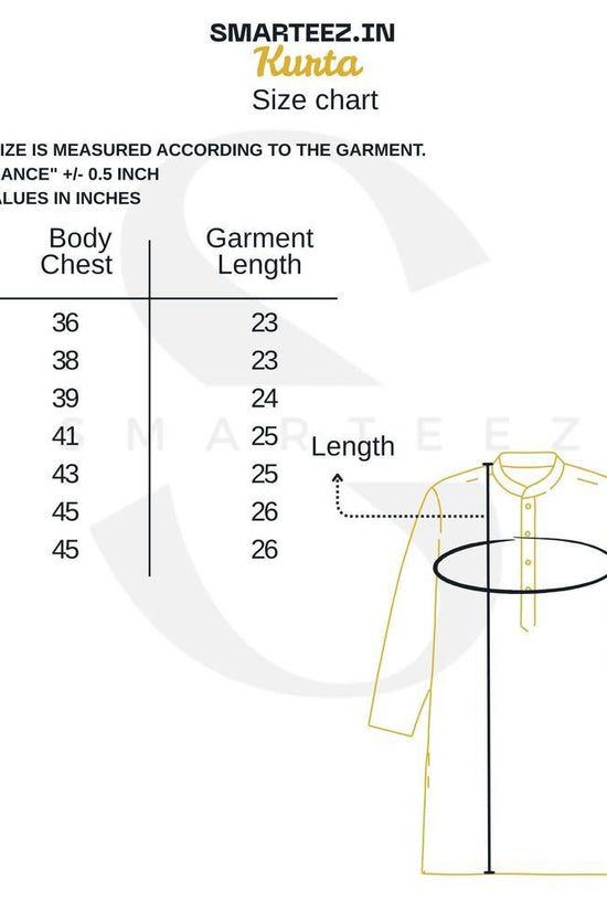Size chart for Bodhu Boron wedding kurta showing chest and length measurements from size S to 4XL. Helps choose accurate fit for traditional attire.