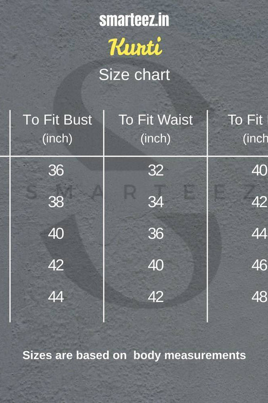 Size Guide for Smarteez Kurti for Women