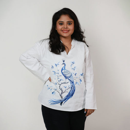 Regal Blue Peacock Kurti for Women