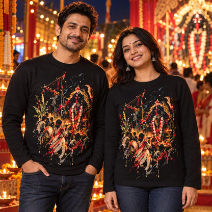 Dipanwita Amavasya night - a watercolour illustration | French Terry Cotton Full Sleeves T-Shirt | Unisex