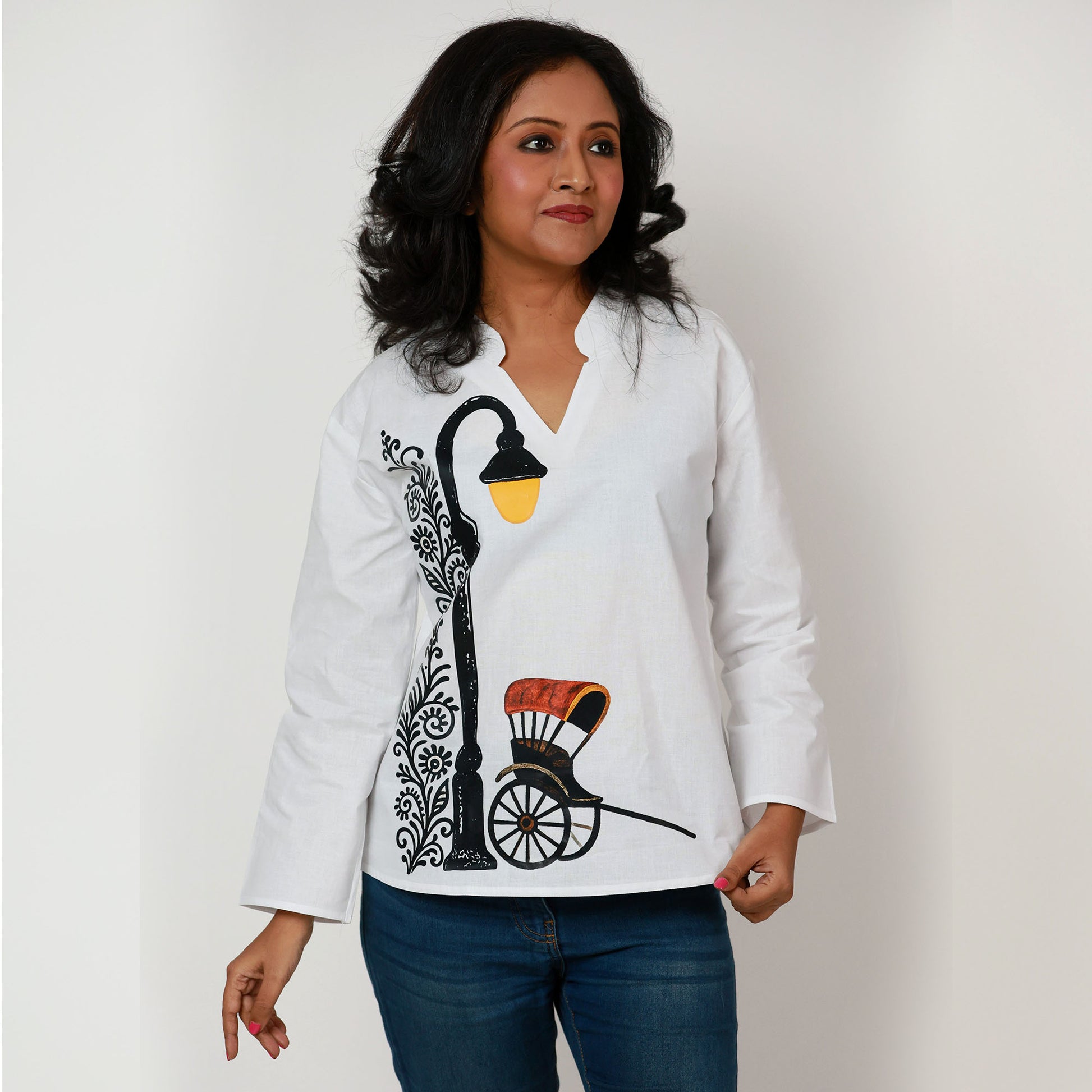 Vintage Kolkata Graphic Printed Kurti for Women